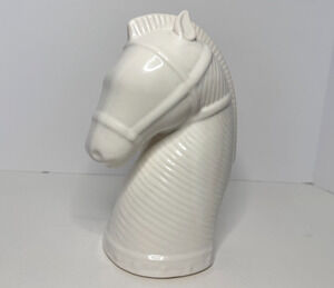 Decorative White Ceramic Horse Bust Target 2008 Chess Knight Figure 9.25" Tall